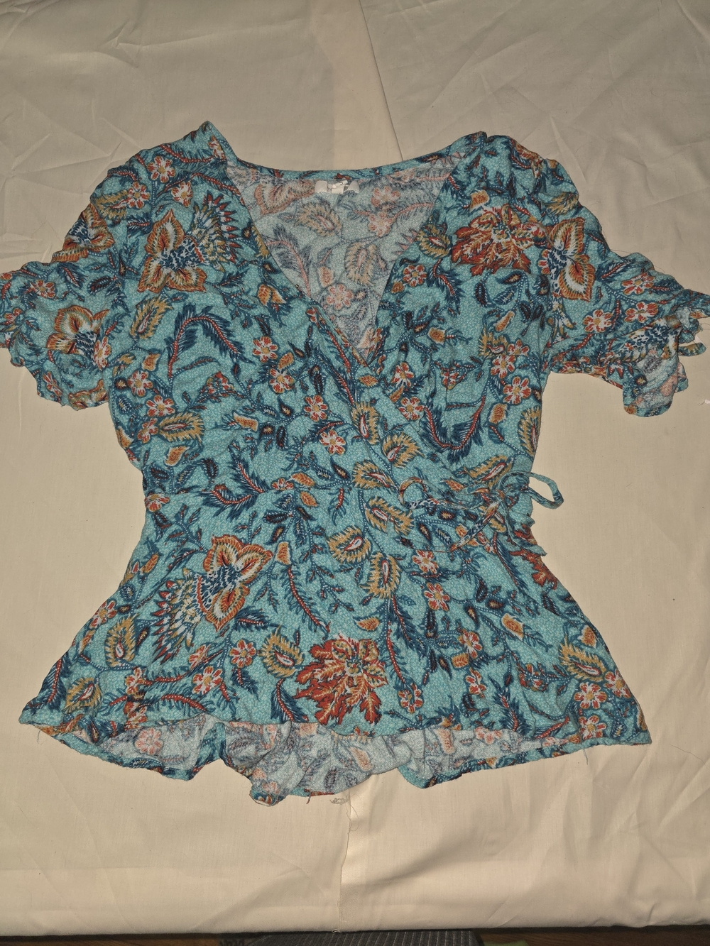 Maurices Teal Floral Wrap Blouse